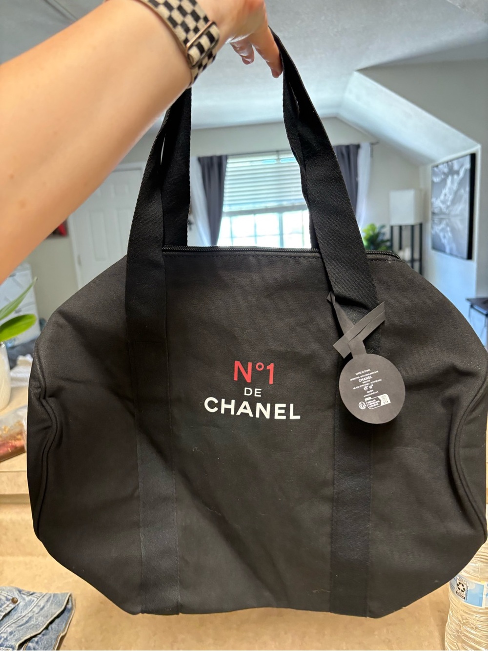 NWT chanel Black Canvas N°1 De Logo Tote with Red Accent